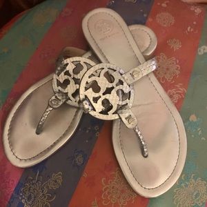 Tory Burch Miller sandals in silver croc